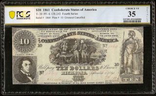 1861 $10 DOLLAR CONFEDERATE STATES CURRENCY CIVIL WAR NOTE MONEY T - 30 PCGS 35 3