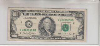 1990 (g) $100 One Hundred Dollar Bill Federal Reserve Note Chicago Old Trinary