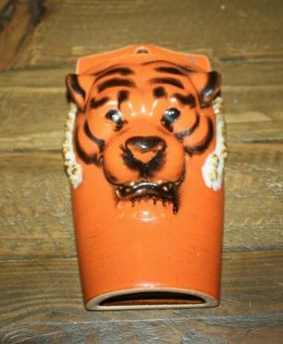 Vintage Ceramic Orange & Black Tiger Wall Pocket