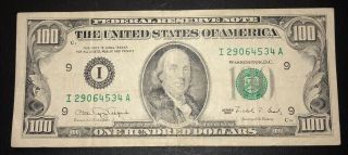 1990 I $100 One Hundred Dollar Bill Federal Reserve Note Minneapolis,  Mn Vintage
