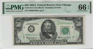 1963 A $50 Federal Reserve Note Chicago Fr.  2113 - G Ga Block Pmg Gem Unc 66 Epq