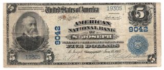 1902 Bs $5 The American Nb Of St.  Joseph,  Missouri.  Ch 9042.  Vg.  Y00006750