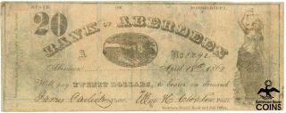 1862 United States $20 Note Bank Of Aberdeen,  Mississippi Obsolete Currency