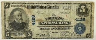1902 $5 Large Size National Currency Portland Maine Note
