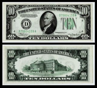 1934 - A $10 Dollar Bill Federal Reserve Green Seal Crisp Uncirculated