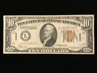 1934 A $10 Dollar Federal Reserve Note - Hawaii Ww2 Emergency Issue