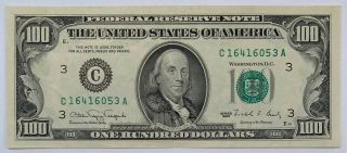 1990 $100 One Hundred Dollar Us Bill Note Philadelphia Federal Reserve