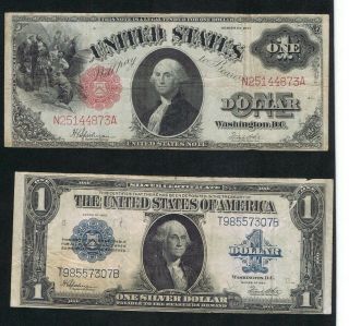 Us Legal Tender Large Notes 1917 $1 Red Seal,  1923 $1 Silver Certificate W/ Rip