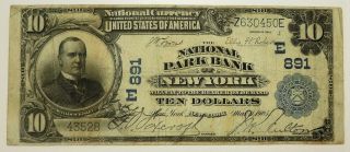 1902 $10 National Currency National Park Bank York Large Note Charter 891