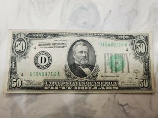 1934 C $50.  00 Fifty Dollar Federal Reserve Notes Crisp Circulated