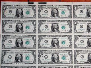 1981 $1 Dollar Bill U.  S Paper Currency Notes Uncut Sheet Of 32 Boston,  Ma. 2