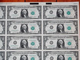 1981 $1 Dollar Bill U.  S Paper Currency Notes Uncut Sheet Of 32 Boston,  Ma. 3