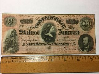 1864 Confederate States Of America 100 Dollar Bank Note Richmond Exc