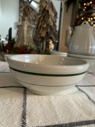 Vintage Shenango Restaurant Ware Bowl White W/green Stripes - Thick & Chunky