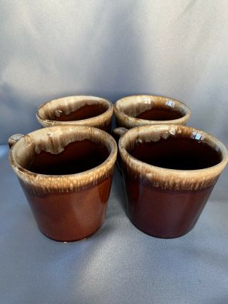 Set Of 4 Vintage Mccoy Pottery Brown Drip Glazed D Handle Kitchen Cups Mugs Usa