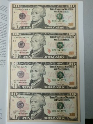 2004 A $10 B Star Note Uncut Sheet Of 4 York District In Bep