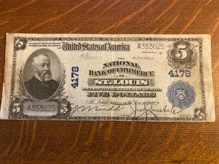 1902 $5 National Bank Of Commerce St Louis Mudd Lonsdale