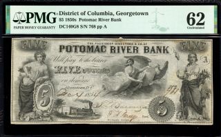 $5 Potomac River Bank Georgetown Dc - Pmg 62 “stains” - 1854 Dc140g8