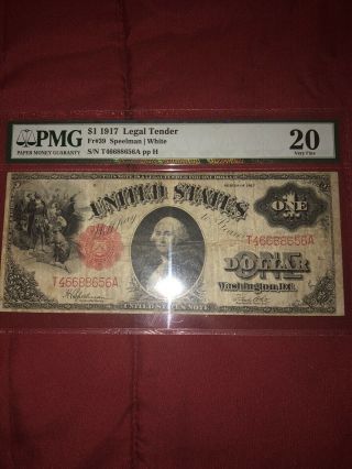 1917 $1 Fr.  39 Legal Tender Pmg Vf 20