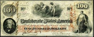 HGR SUNDAY 1862 $100 Confederate (Slaves/Cotton) Appears Near UNCIRCULATED 2