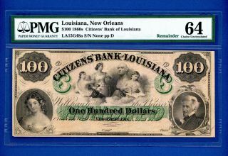 1860 " S 100 Citizens Bank Of Louisiana Orleans Pmg 64