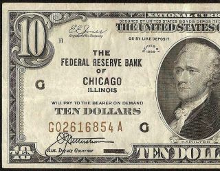 1929 $10 Dollar Bill Brown Seal Bank Note National Currency Old Paper Money Vf