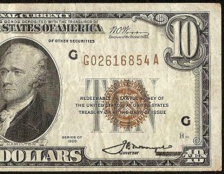 1929 $10 DOLLAR BILL BROWN SEAL BANK NOTE NATIONAL CURRENCY OLD PAPER MONEY VF 2
