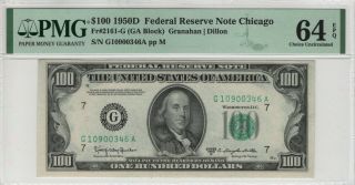 1950 D $100 Federal Reserve Note Chicago Fr.  2161 - G Ga Block Pmg Ch Unc 64 Epq