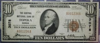 1929 $10 Note The Central National Bank Of Topeka Kansas,