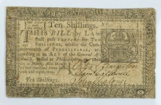1785 Pennsylvania Ten Shillings Colonial Note 10s - Pa - 270