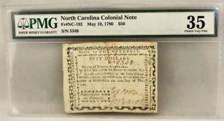 1780 North Carolina $50 Colonial Note (pmg 35,  Choice Very Fine,  Rust)