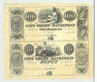 Uncut Sheet Of $50 And $100 Remainders The City Trust And Banking Co York