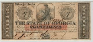 1862 $5 STATE OF GEORGIA MILLEDGEVILLE OBSOLETE NOTE PMG GEM UNC 66 EPQ (093) 3