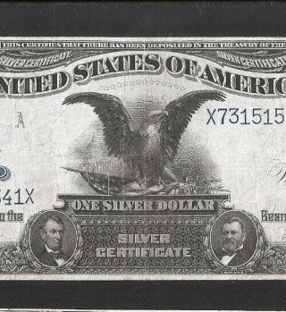 Solid X Block Tahee/burke Black Eagle $1 1899 Silver Cert.  No Tears