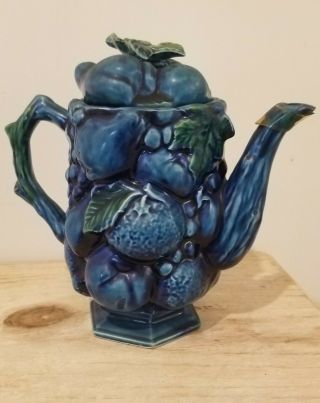 1960s Inarco Mood Indigo Blue Figural Fruit Tea Pot Teapot W/ Sticker