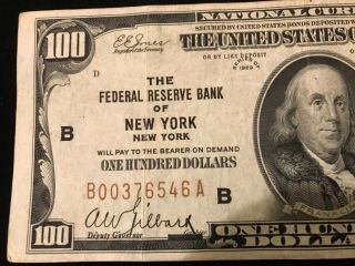 1929 $100 Federal Reserve Bank of York National Currency Note B00376546A 2