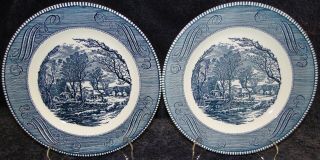 Currier Ives Royal China Old Grist Mill Dinner Plate 10 " Set Of 2