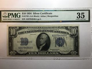 1934 $10 Silver Certificate (choice Very Fine 35) Pmg