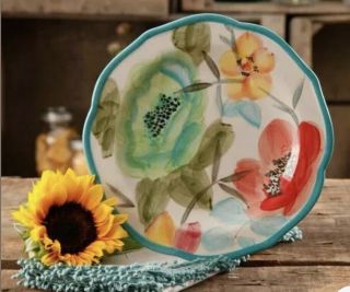 The Pioneer Woman Brand Vintage Bloom Salad Plate Stoneware Turquoise Floral