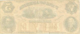 Tennessee Bank of America $5 Dollars Obsolete Currency Banknote ca 1850 XF/AU 2