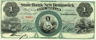 Jersey State Bank Brunswick $1 Dollar Obsolete Currency Ca 1850 Cu