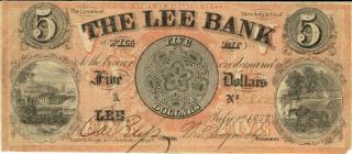 Massachusetts The Lee Bank $5 Dollars Obsolete Currency Banknote 1857