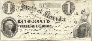 State Florida $1 Dollar Obsolete Currency Banknote 1863 Vf/xf