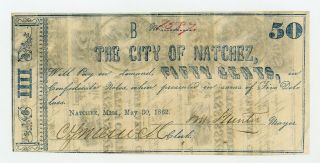 1862 50c The City Of Natchez,  Mississippi Note - Civil War Era