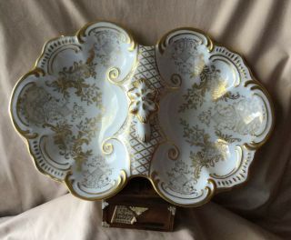 R.  P.  M.  Germany Porcelain Serving Divided Dish Gilt Decorated Handled