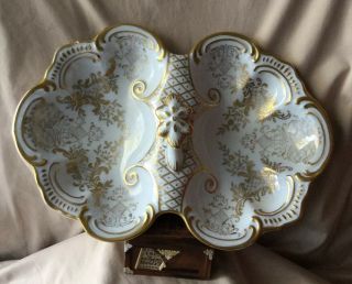 R.  P.  M.  Germany Porcelain Serving Divided Dish Gilt Decorated Handled 2
