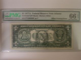 1977 A $1 Bill With Offset Printing On Reverse Fr 1977 A Federal Reserve Atlanta