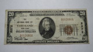 $20 1929 Cortland York Ny National Currency Bank Note Bill Ch 2272 Fine