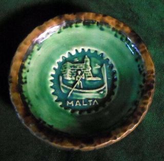 Bristow Potteries Malta Hand - Thrown 4 " Green Souvenir Pin Dish