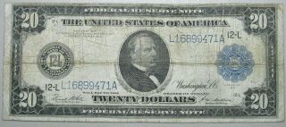 1914 Federal Reserve Note $20 Large Size Currency Twenty Dollars San Francisco
